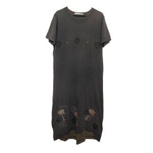 Blue Fish Women's Vintage Dark Gray Maxi Dress Bloom Floral Art To wear Cotton